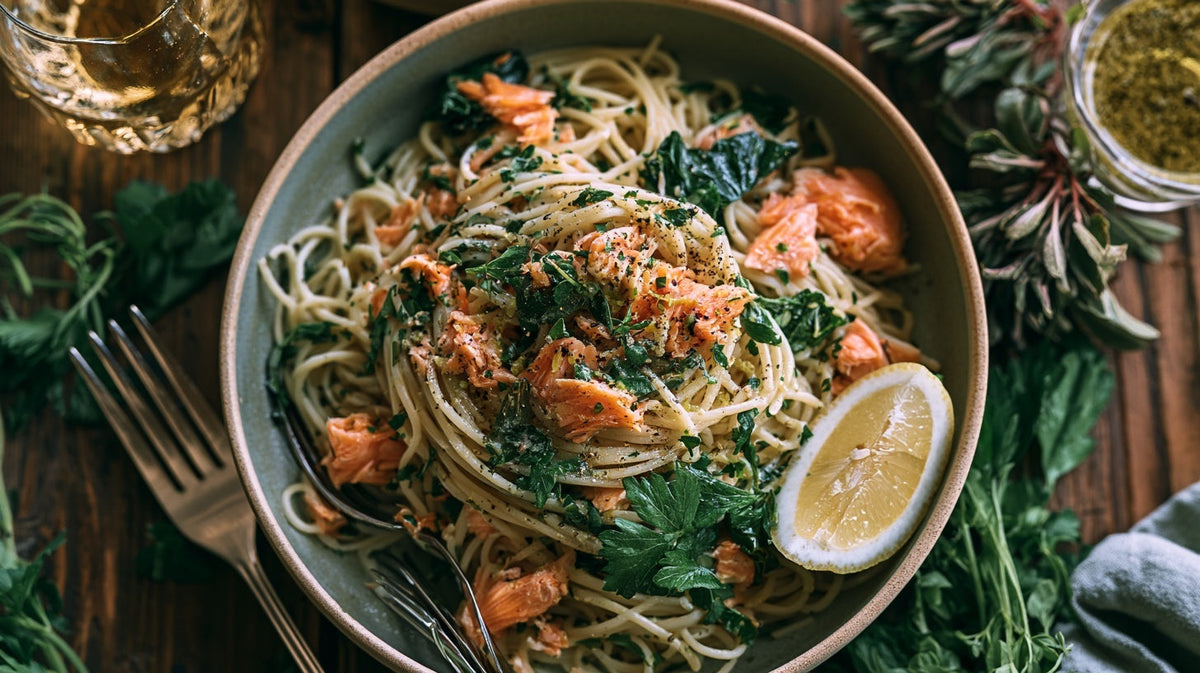 Lemon Salmon Pasta (Light Lemon Garlic Recipe)