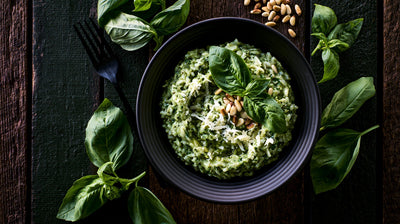 Creamy Pesto Risotto With Toasted Pine Nuts