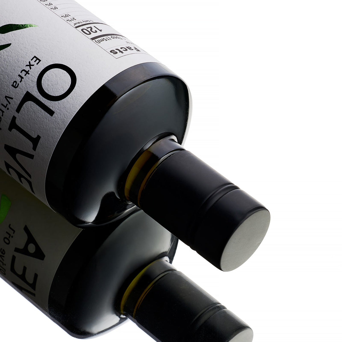 Olivea Ultra High Phenolic Extra Virgin Olive Oil bottles, top angle product shot
