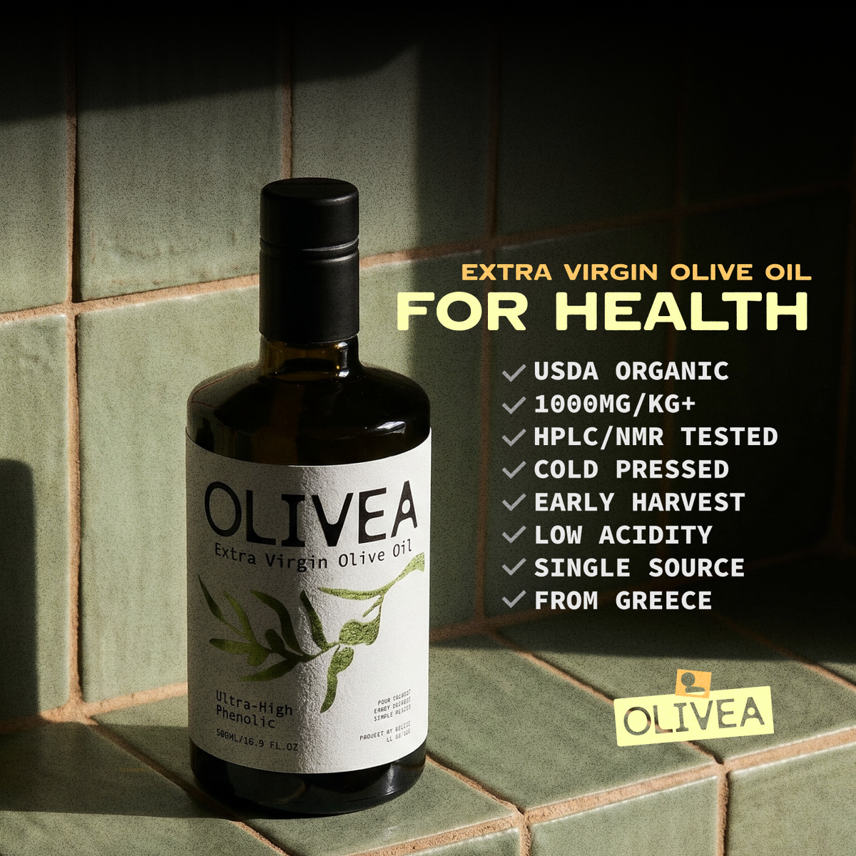 Olivea Ultra High Phenolic Olive Oil — 1,000+ mg/kg Polyphenols