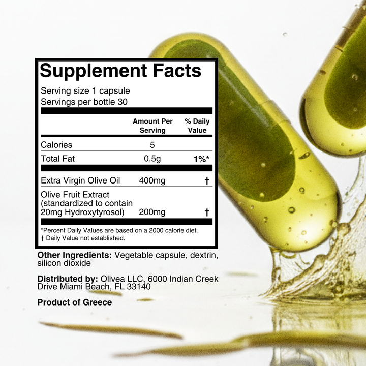 Olivea supplement facts — 20 mg hydroxytyrosol per capsule